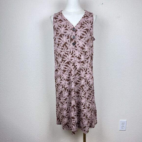 J Jill Dress Womens Medium Sleeveless Shift Pockets Travel Tropical Boho Brown - Picture 1 of 12